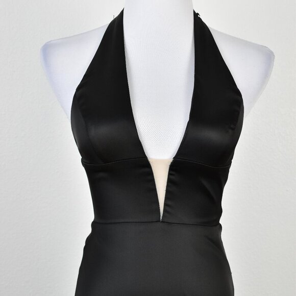 Sherri Hill 50919 Black Satin Deep V-Neck Halter Formal Gown - 2 - Picture 2 of 11